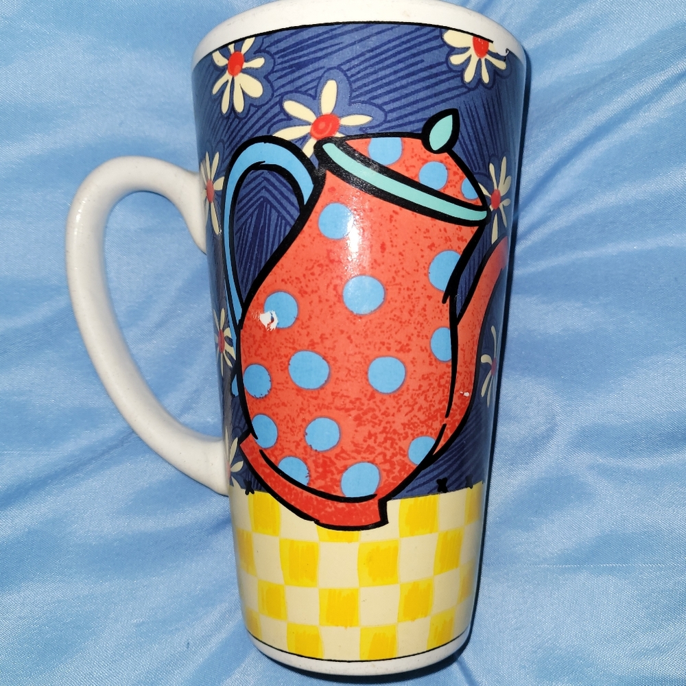 Vintage WORLD MARKET “Coffee Time” Whimsical Brightly Colored Mug